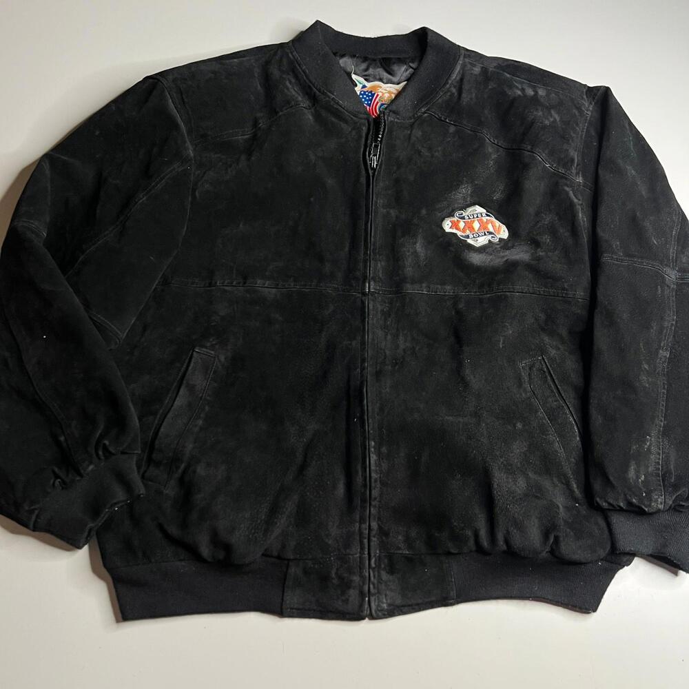 Vintage Super Bowl XXXIV Genuine Suede Jacket Black Bomber NFL Leather Large